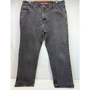 Vintage Y2K TOMMY JEANS Mens 40x32 Baggy Loose Leg Faded Black Denim Jeans